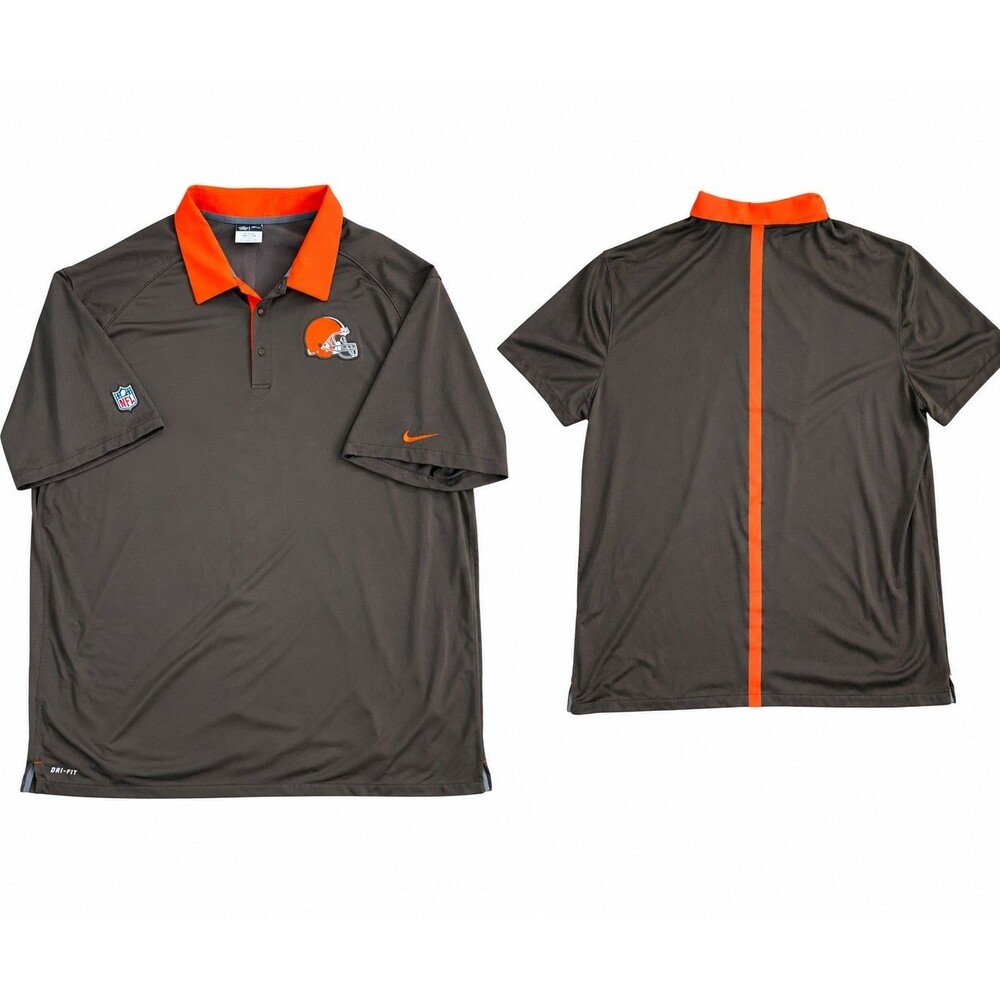 Cleveland Browns Nike Dri-Fit Polo Shirt 3XL Brown Orange Buttons Pull Over